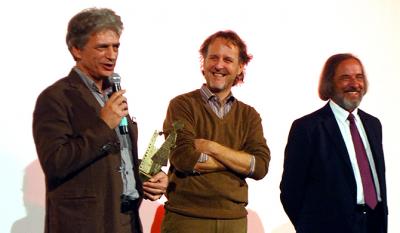 Fabrizio Bentivoglio e Francesco Bruni, attore e regista di <i>Scialla!</i> con Gino Buscaglia, Presidente 